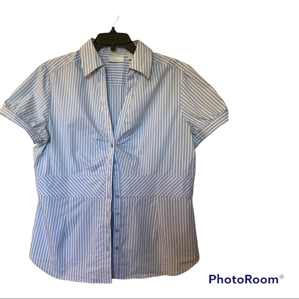New York & Company Stretch Madison Blue and White Striped Madison Shirt Size XL